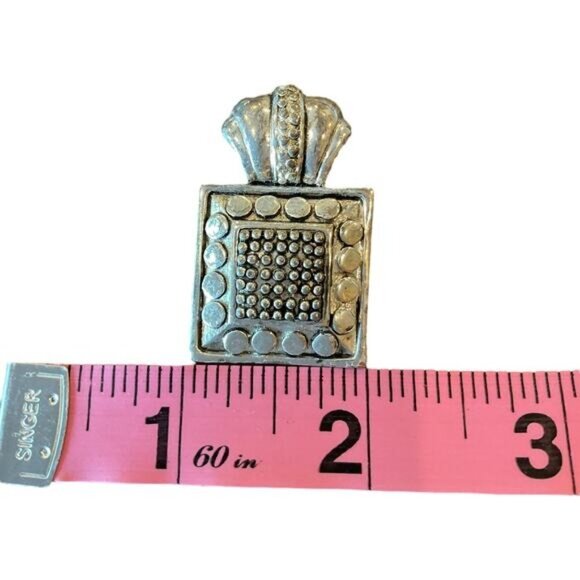 Vintage Silver-Toned Square Pendant With Textured Detailing & Ornate Crown Top - Picture 5 of 5
